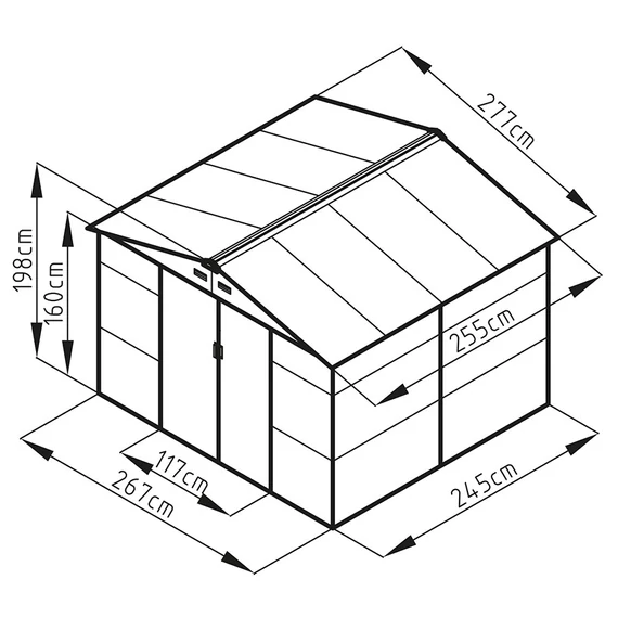 Fém kerti tároló<br>277 x 255 cm