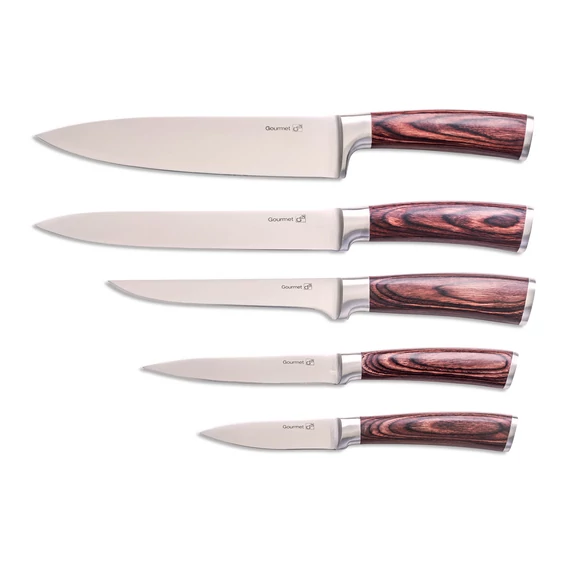 G21 Gourmet Dynamic 5 db-os kés szett + fekete-rozsdamentes acél tartóval