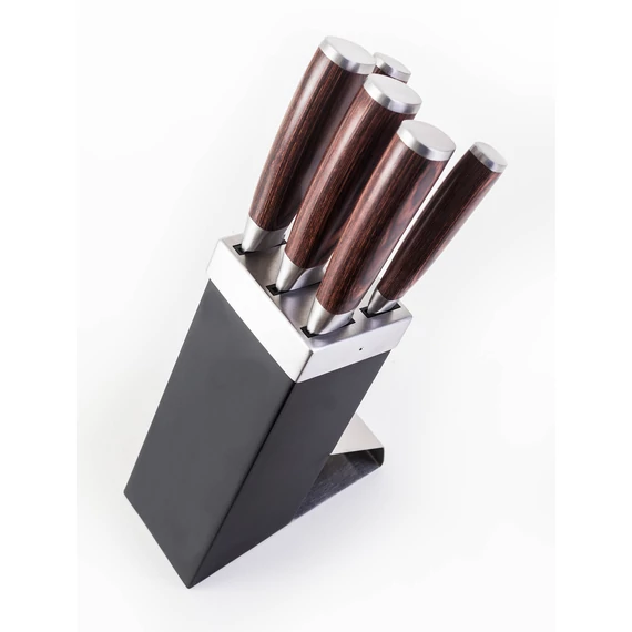 G21 Gourmet Dynamic 5 db-os kés szett + fekete-rozsdamentes acél tartóval