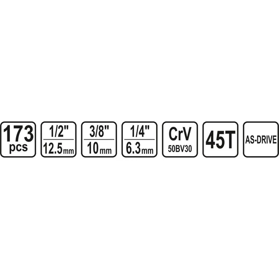 Sthor  Gola szett 1/2", 3/8", 1/4" , 173 darab eszközzel TO-58688