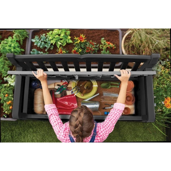 Keter Eden Garden Bench 265L kerti pad, szürke
