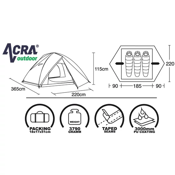 Acra BROTHER ST06 sátor, 3 személyes, kétponyvás