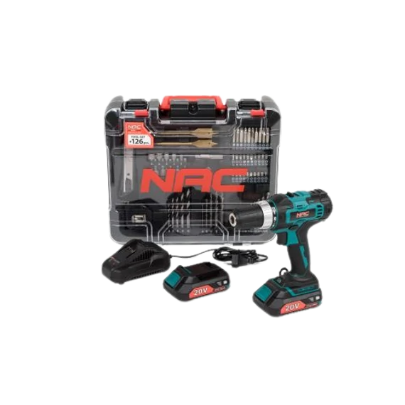 Akkus fúrógép NAC CDB2-40-S-LI-20V 2x2Ah + tartozékok 126 db alkatrész