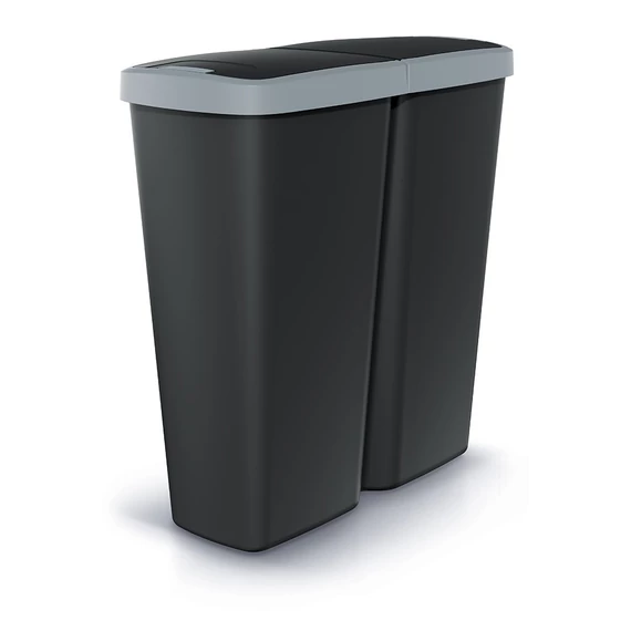 Hulladékgyűjtő Prosperplast COMPACTA Q DUO, 50 l fekete, világosszürke fedéllel
