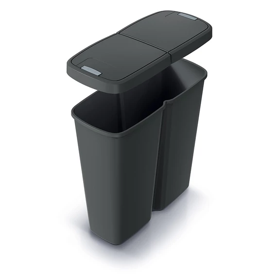 Hulladékgyűjtő Prosperplast COMPACTA Q DUO,  50 l újrahasznosított fekete, fekete fedéllel