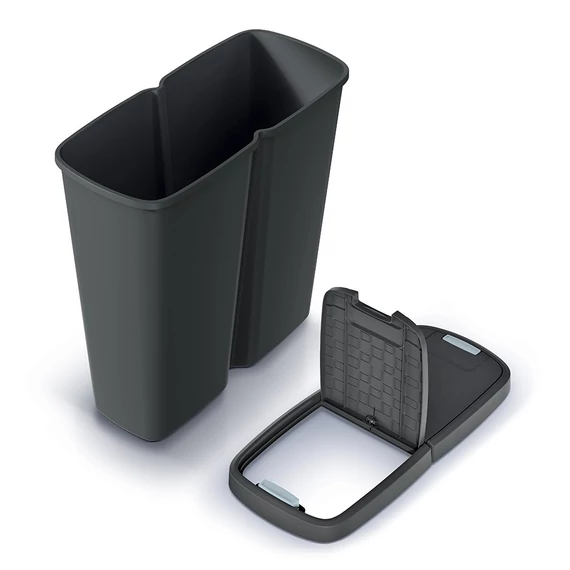 Hulladékgyűjtő Prosperplast COMPACTA Q DUO,  50 l újrahasznosított fekete, fekete fedéllel